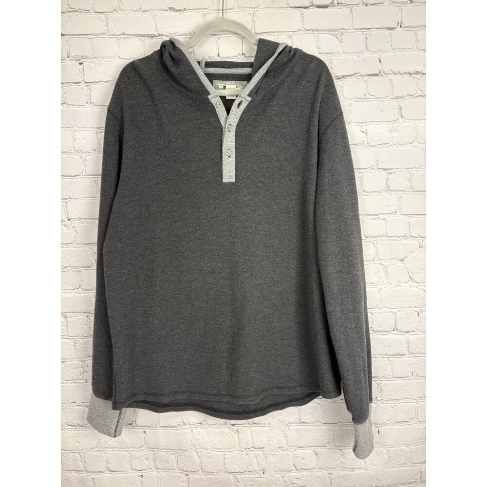 Carbon 2 Cobalt Sweater Men Large Gray Hoodie Henley Waffle Knit Pullover Cotton